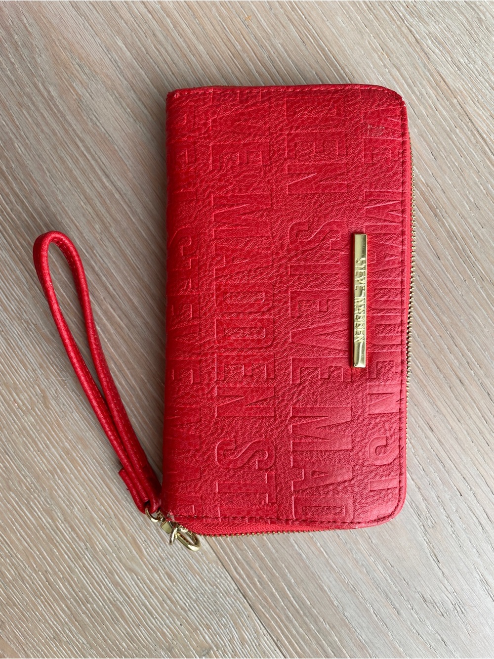 Steve Madden Red Embossed Zip Wristlet Wallet